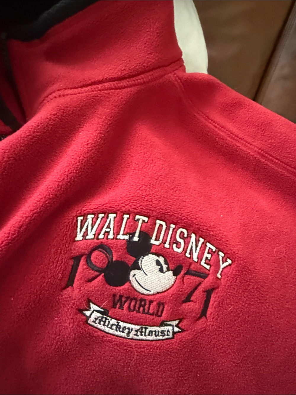MENS Disney Red Mickey Mouse Embroidered Fleece jacket. Worn once